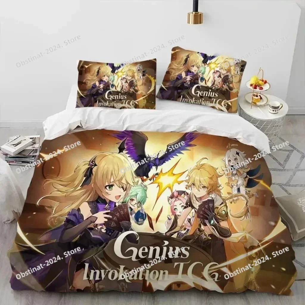 Genshin Impact Game Bedding Set Printed single Comforter Quilt Bed Cover Duvet Cover Pillow Case 3 Pieces Sets Kids Adult Size