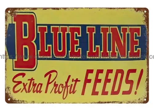 Blue Line feeds farm barn country living metal tin sign pub shop  wall plaque