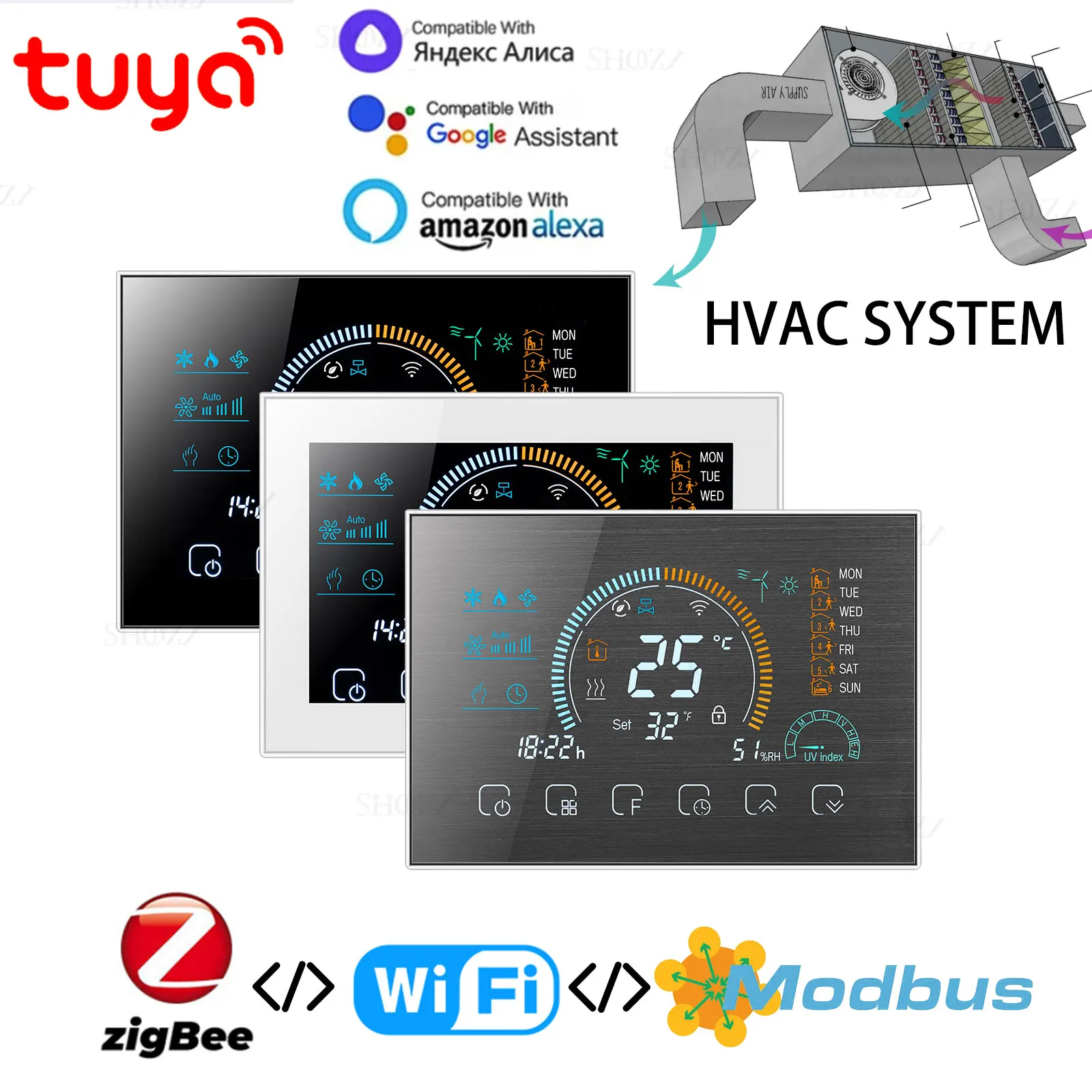 WIFI/ZigBee/MODBUSスマートサーモスタット温度コントローラースイッチバルブ3段階調整温度のホットコールドルームHVACシステムと連携 Yandex Alice Alexa GOOGLE 2MQTT