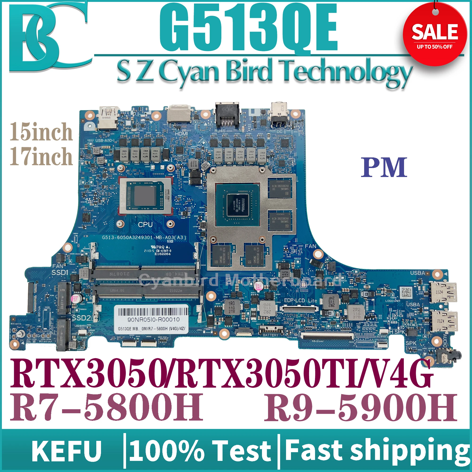 KEFU G513QE Motherboard Laptop untuk ASUS ROG Strix R7 R9 RTX3050TI G513Q G513QC G513QM PX531QE G713Q G713QE G713QC Mainboard