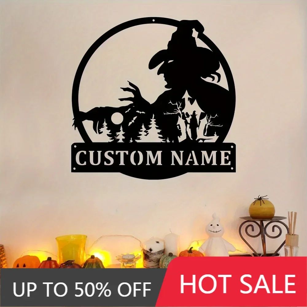 Home Decor,1pc Personalizable Witch Themed Metal Sign with Custom Content Ideal for Door Outdoor Home Decor Hollow Silhouette Pa