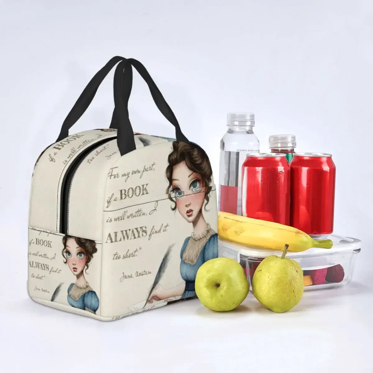 Jane Austen Insulated Lunch Bags for Women Jane Austen Writing Book Resuable Cooler Thermal Bento Box Work School Travel