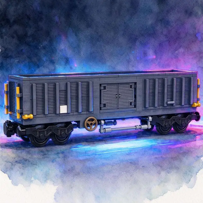 MOC Building Blocks Open Top Cargo Car Model Rail Scale Side Door Panels DIY Brick Kit Desktop Collectible Display