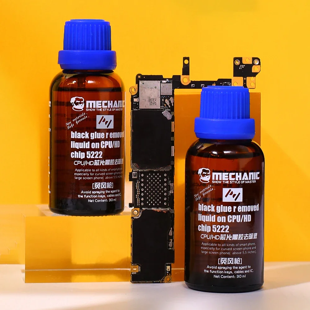 Mekanik Penghilang Lem Hitam 5222 30ML dan Alat Suntik untuk Ponsel Pintar CPU/Perbaikan Chip HD Tidak Perlu untuk Cairan Penghilang Vinil Pistol Udara