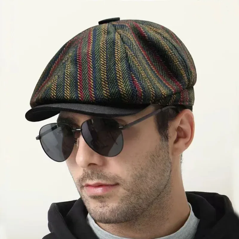 Herbst und Winter Männer und Frauen Outdoor Warm Newsboy Hut Retro Maler Hut Achteckige Hut Kurze Krempe Baskenmütze