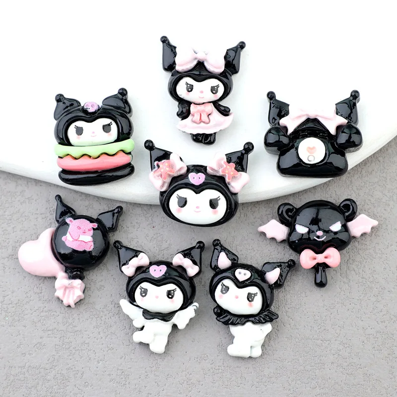 MINISO Black Series Kuromi Shoe Charms Accessories DIY Decoration for Classic Clogs Bag Bubble Slides Sandals Girls X-mas Gifts