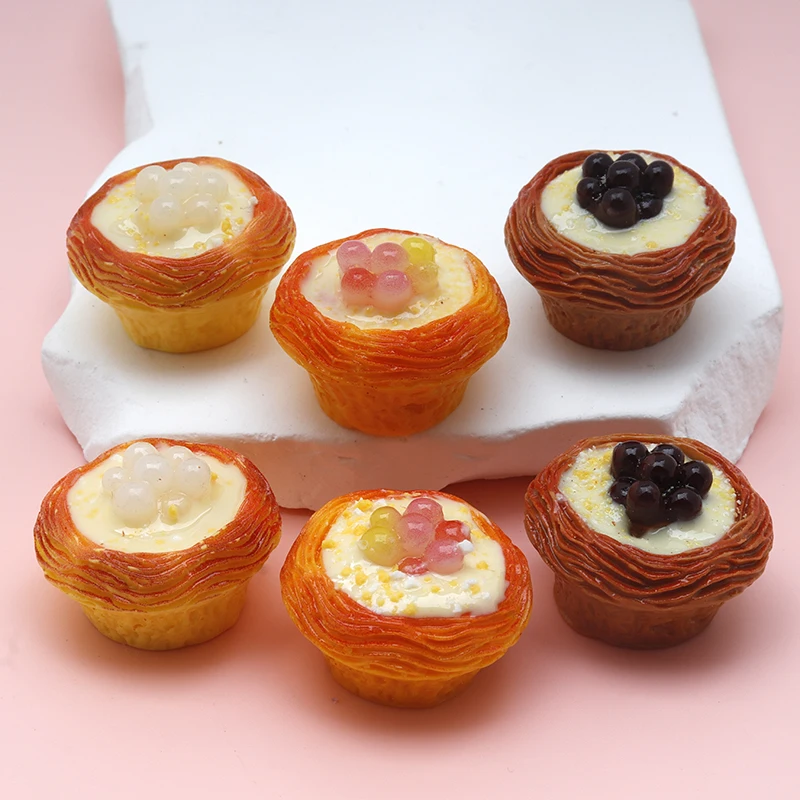 6/60pcs Simulated Egg Tart Dessert Play Set Doll House Decoration Item DIY Keychain Refrigerator Hairpin Decorative Material