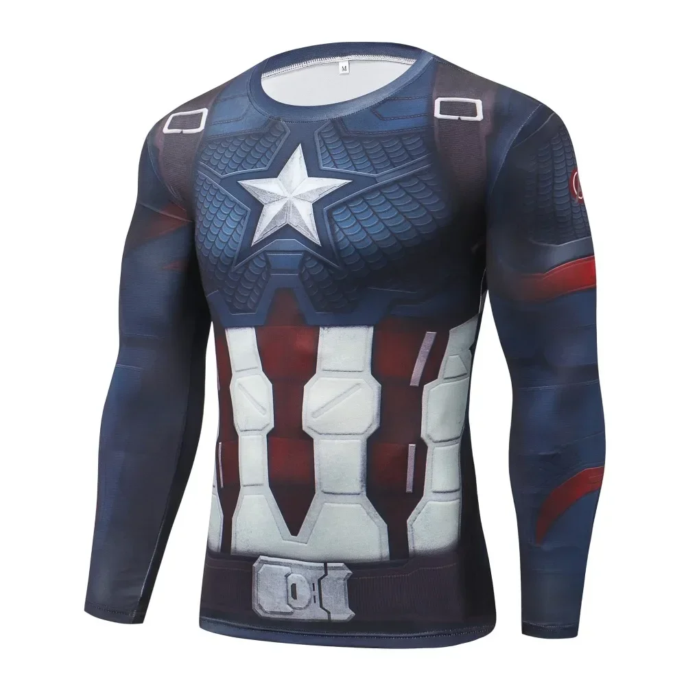 Superhero Captain America Shirt 3D Digital Autumn Hot Fashion Long Sleeve Cosplay Tops Sports Fitness Shirt Loose Streetwear