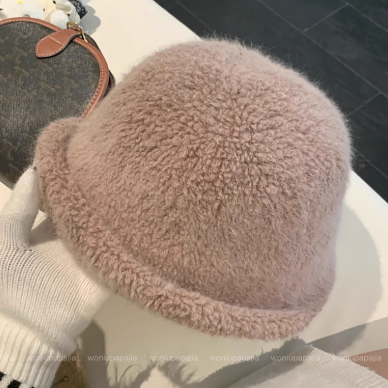 Damen-Kaninchenfellmütze, Herbst/Winter, neuer Kälteschutz, Roll-Edge-Fischermütze, flauschig, weich, modisch, einfach, vielseitig, Eimerhut – Detail 10