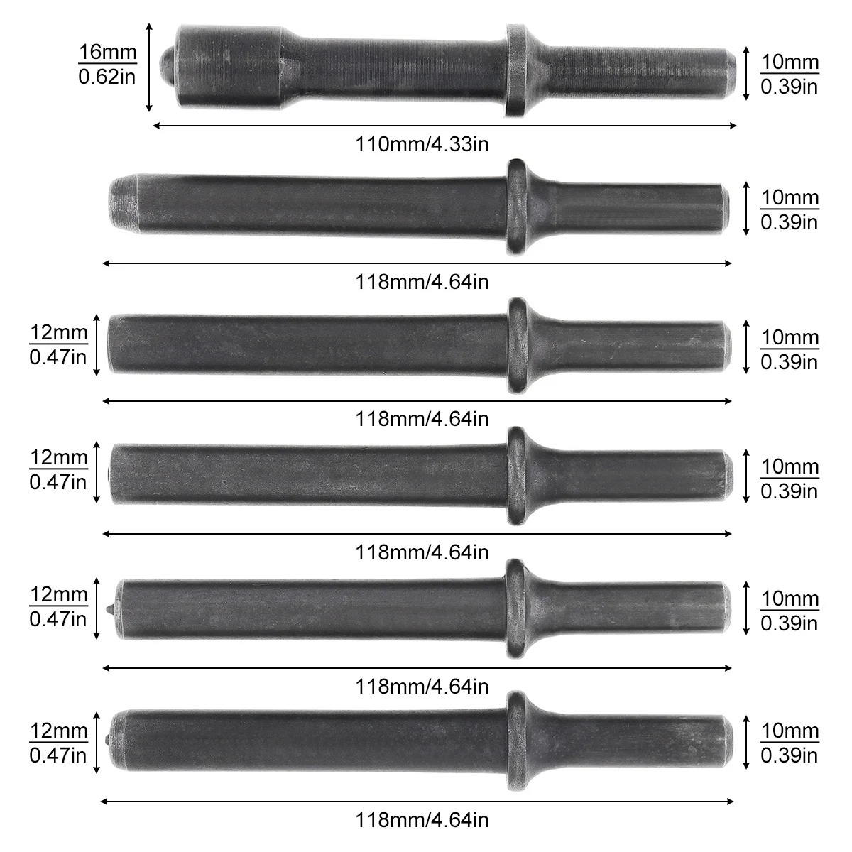 6pcs / set of Air Rivets 45 # Steel Solid Rivet Impact Head Supports Air Tools for Rust Removal / Drilling