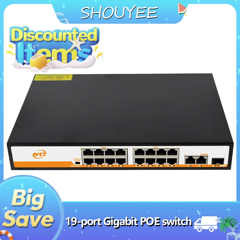 

New 19-Port Gigabit POE RJ45 Ethernet Switch SFP with for 802.3af/at Uplink Unmanaged Plug and Play,for IP Camera/NVR