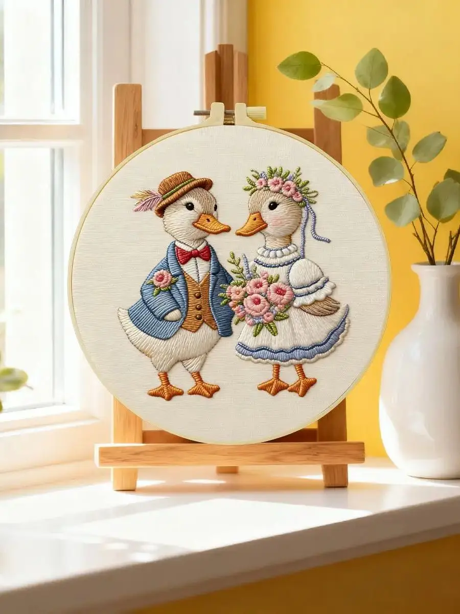 1 Stück 20X20CM/15X15CM 7,87/6,3 Zoll Tier - Ente Stickerei Starter-Kit DIY-Kit DIY-Stickerei-Set Handarbeiten Nähkunst – Detail 6