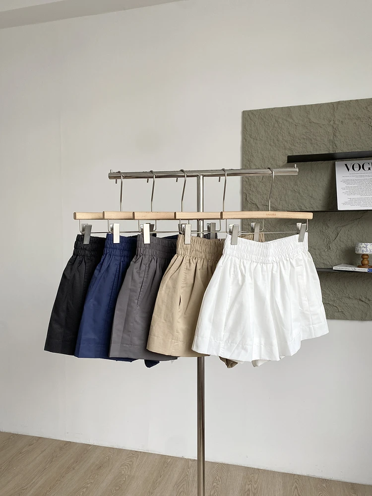 

Summer New Korean Style Commuter Versatile Chic Solid Color Casual Shorts High Waist Slimming Wide Leg Shorts for Women