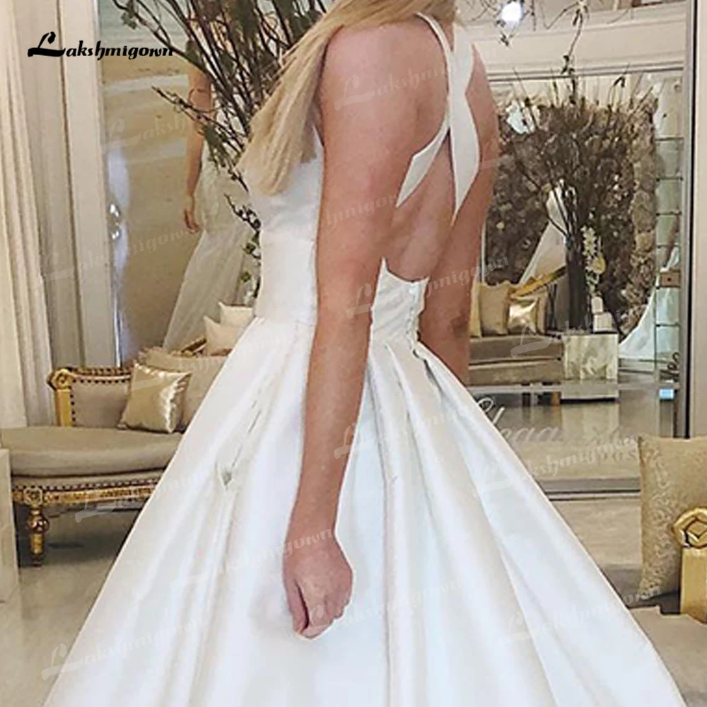 Vestidos De novia elegantes De satén sin mangas, línea A, cuello redondo, Sexy, sin espalda, 2023