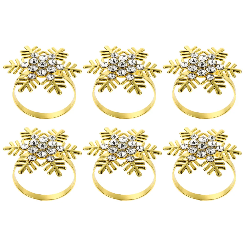 

6Pcs Christmas Snowflake Napkin Rings Alloy Holiday Table Decor Xmas Party Supplies Elegant Napkin Buckles Table Decors