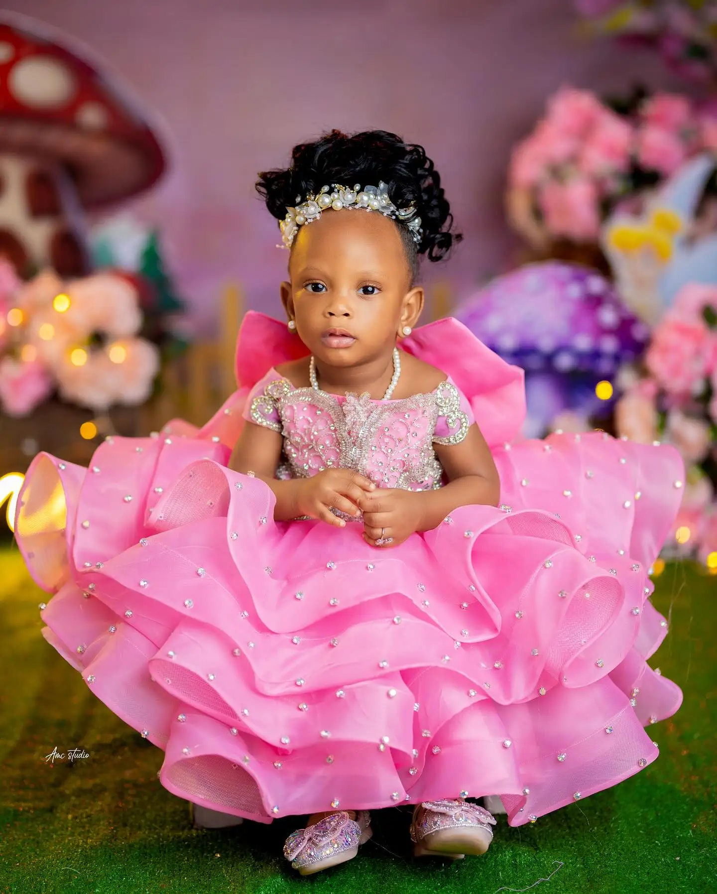 Robes de fête d'anniversaire pour filles, rose cristal, robes de demoiselle d'honneur personnalisées pour mariage, robes de concours de princesse de luxe à perles