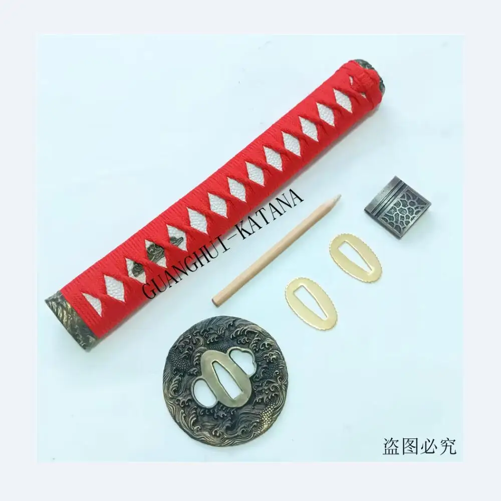 Japanese Samurai Sword Katana/Wakizashi/Tanto Guard Fitting Set Kirsite Water Dragon Tsuba+26cm Handle+Habaki+Seppa Fittings