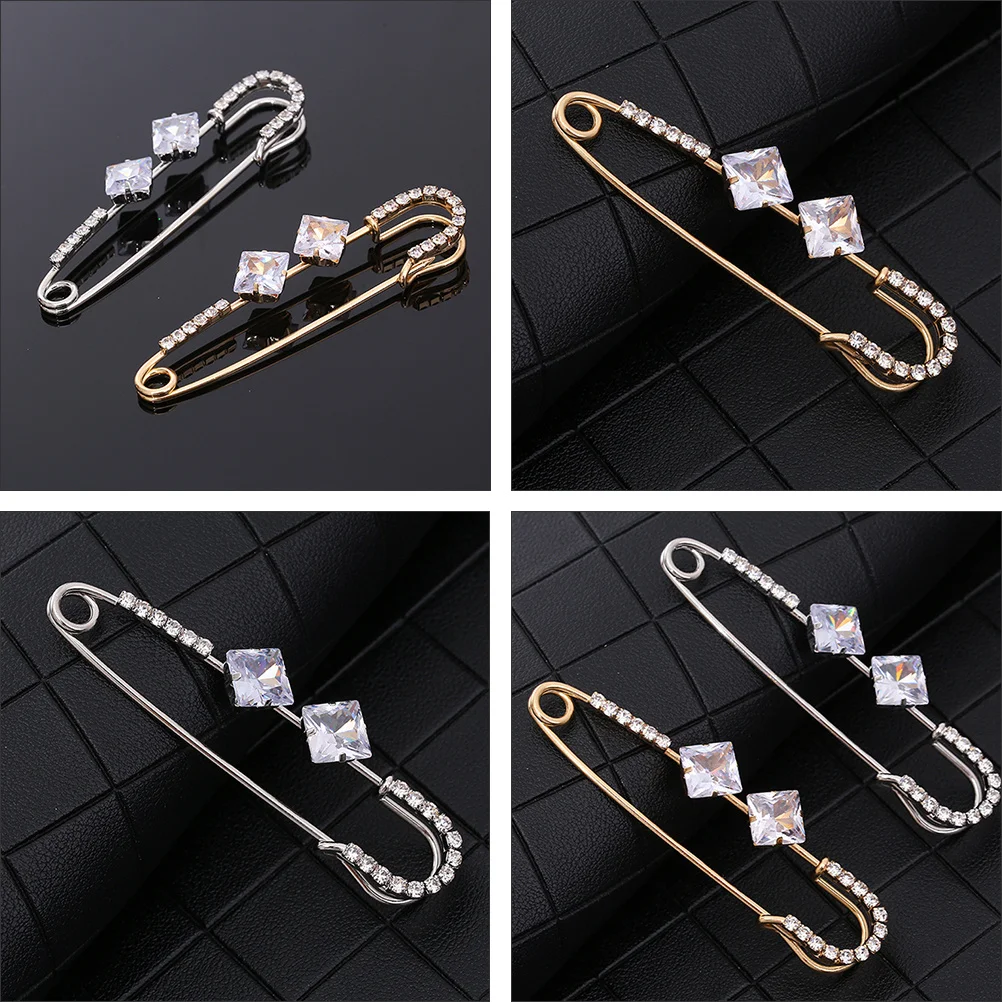 

2Pcs Anti-Flash Accessory Fashionable Scarf Clasp Clip with Sparkling Zircon for Shawl Wrap Outfit Elegant Safety Pin Brooch