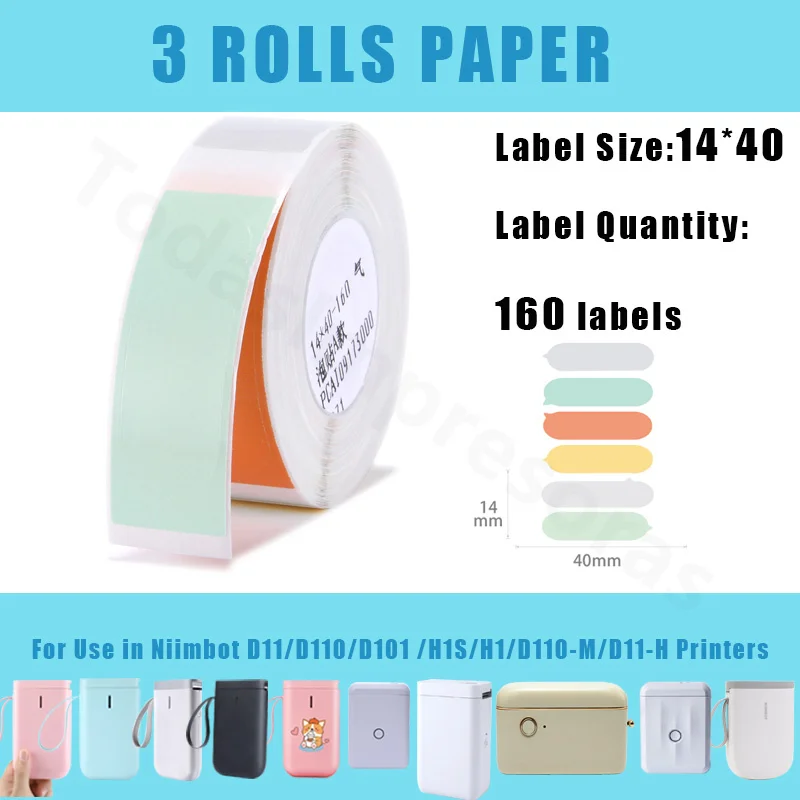 Niimbot 3 Rollen farbiges Blasen-Etikettenpapier für D101 D11 D110 H1S H1 Drucker, automatischer selbstklebender Aufkleber, Marker, Etikettenpapier, Etiqueta Papel