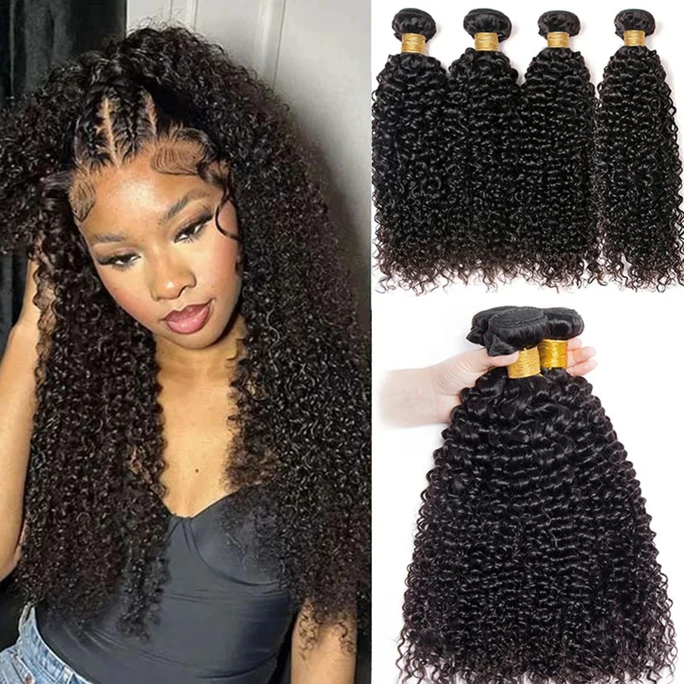 Mongolian Kinky Curly Human Hair Bundles Natural Jerry Curl Remy Hair Weave Bundle Raw Human Hair Extensions 1 3 4 Bundles Deal