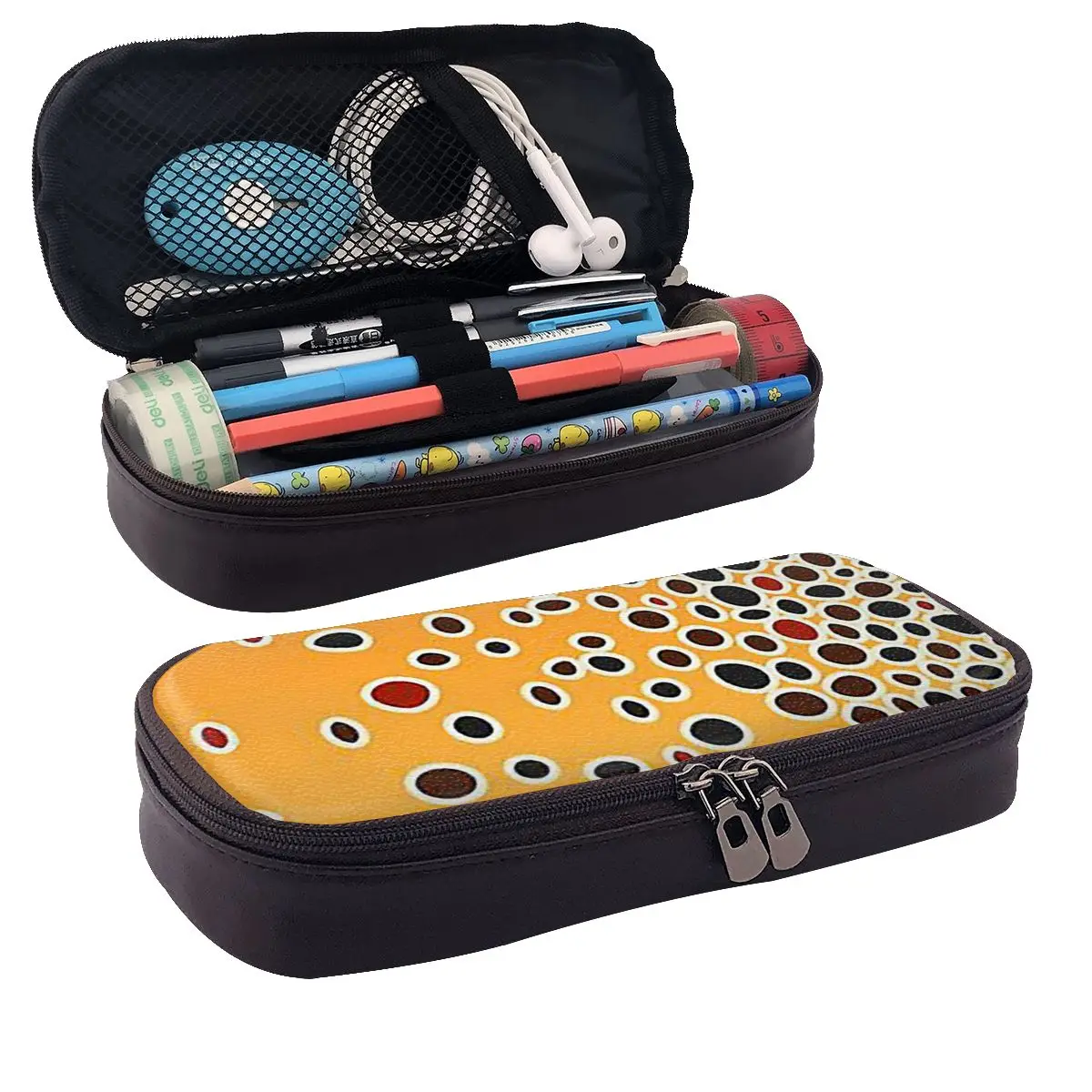 

Brown Trout Skin Leather Pencil Cases Pen Holder Storage Stationery Supplies Pen Box Pencil Bag for Boy Girl School