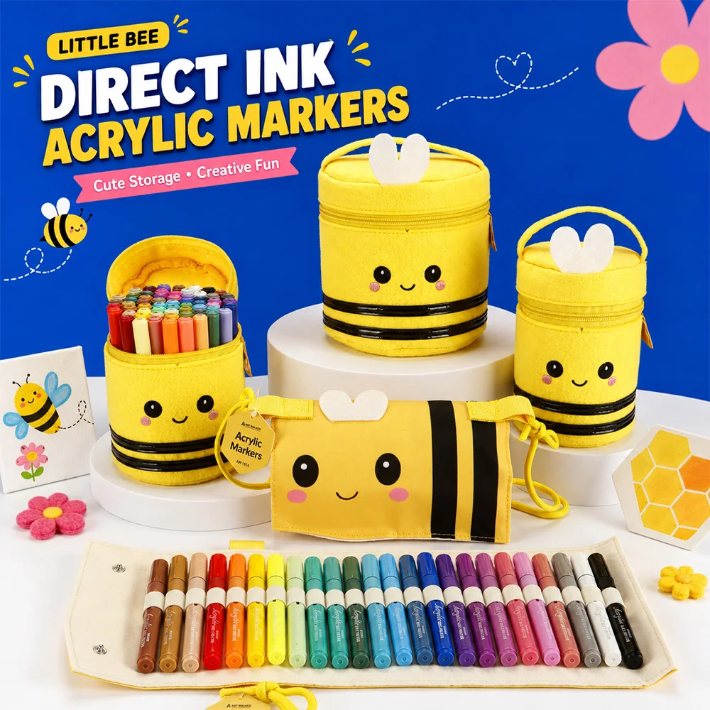 24/36/48/60/84 Colors Acrylic Marker Set Brush Tip Direct‑Ink Roll‑Up Pouch Wood Stone Ceramic Glass Graffiti DIY Drawing Art