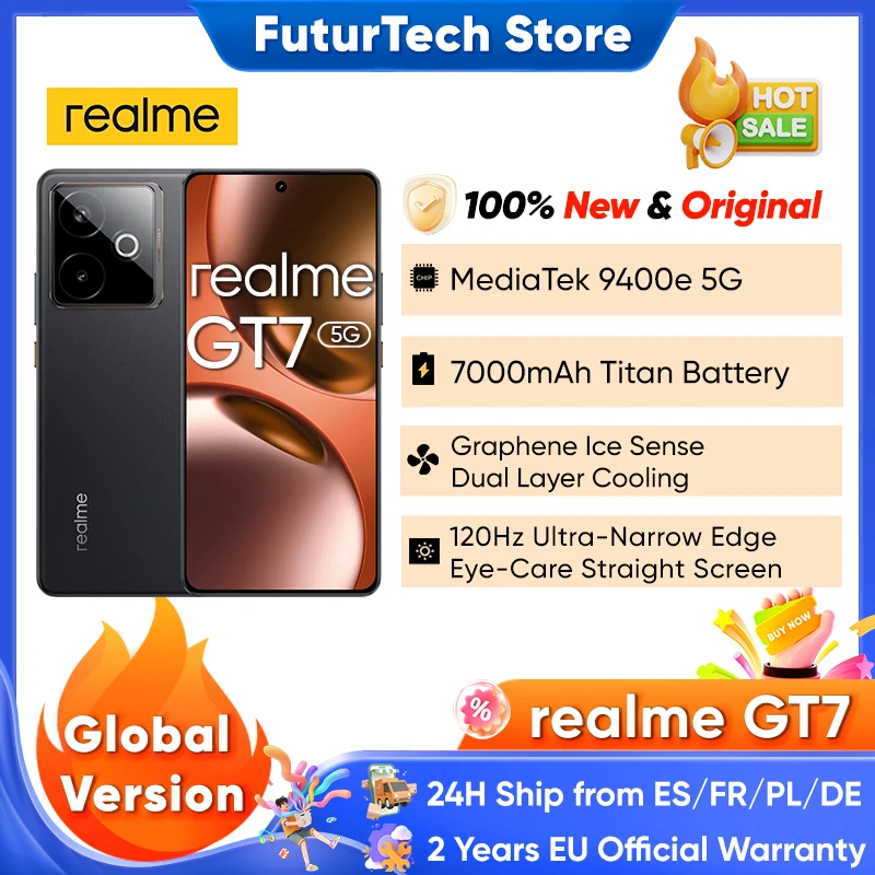 realme GT 7T Smartphone 5G 7000mAh Titan Batteria 120W Ultra Charge MediaTek 8400-MAX 6.8'' 120Hz Display Versione globale
