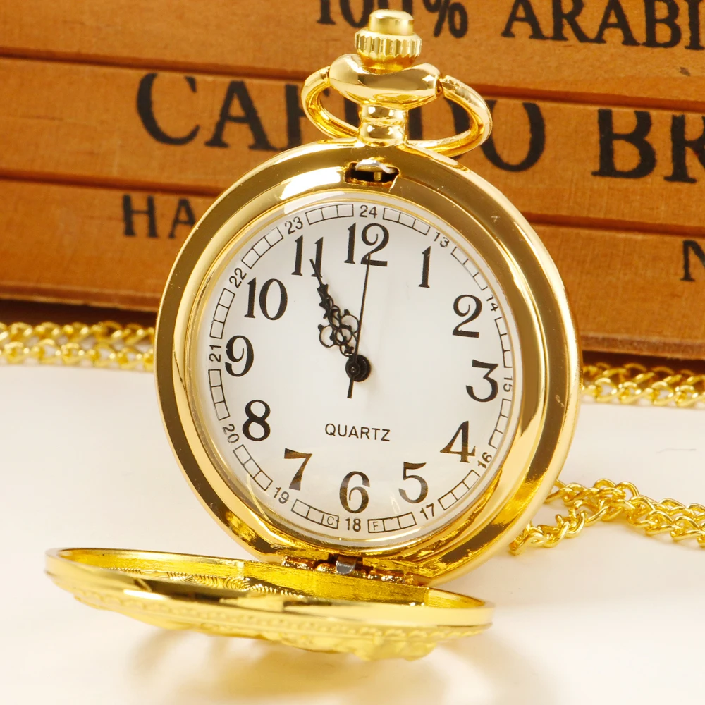 Golden Horse Carving Hollow Quartz Pocket Watches With Chain Men Women Steampunk Vintage Necklace FOB Watch Gifts