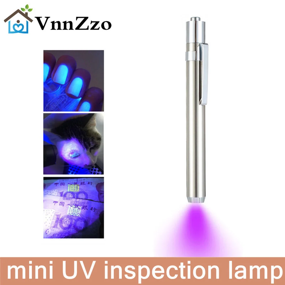 

Stainless Steel Mini Lamp Led 365/395 UV Flashlight Torch Ultra Violet Light AAA Battery for Marker Checker Detection