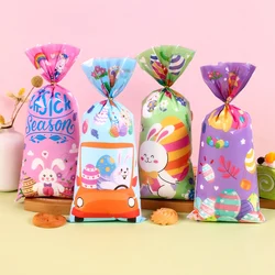 25/100/50pcs Happy Easter Snack Bags, Easter Bunny Plastic Treat Goody Candy Gift Bags for Eggs Hunt, Easter Party Supplies