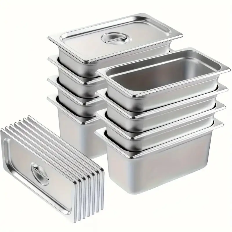 Stainless Steel Food Storage Containers Set - 3/4/6/8 Pieces with Lids Anti-Clogging Design Durable for Commercial Restaurant An