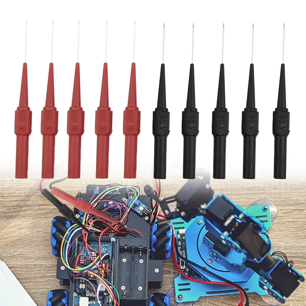 10pcs Insulation Piercing Needle Non-destructive Multimeter Test Probes Measuring Device Red/Black 30V For Banana Plug