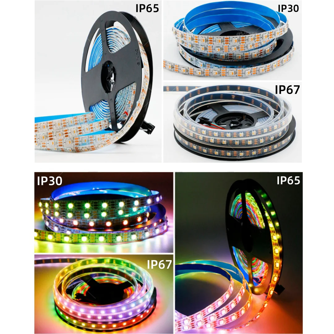 Imagem -04 - Individual Endereçável Inteligente Led Pixel Light Strip Ws2812b ic em Dc5v Sk6812 Rgbw Rgbww ic 30 60 144leds m Metros