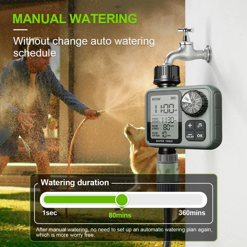 Eshico HCT-M22 Knob Water Timer, Large LCD Display Automatic Irrigation Controller, Easy to Set & Use Water Saving for Garden