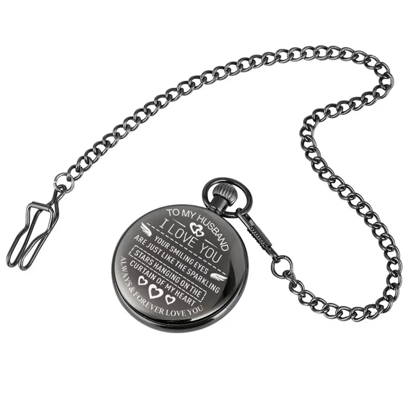 

Antique To My Husband Always Forever Love You Black Quartz Movement Pocket Watch To Men Pendant Chain Clock Ideal Gift for Lover