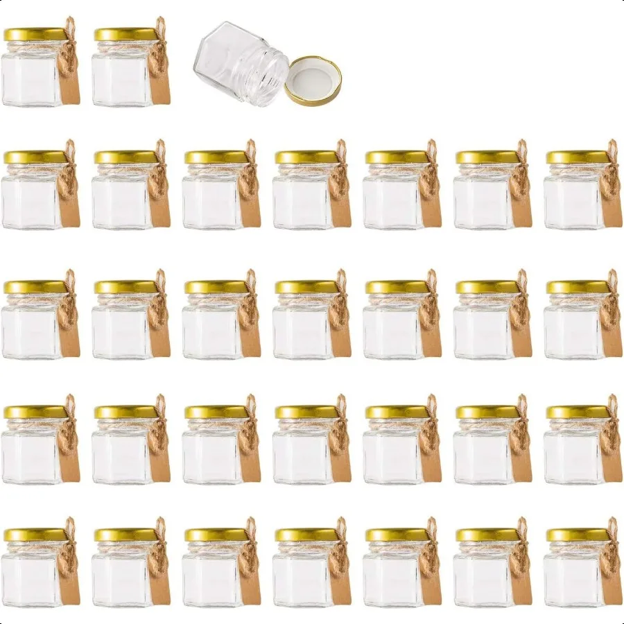 

1.5 oz Clear Hexagon JarsSmall Glass Honey Jars With Lids golden Mason Jars For Herbs Foods Jams Liquid Party Favor Mini Spice