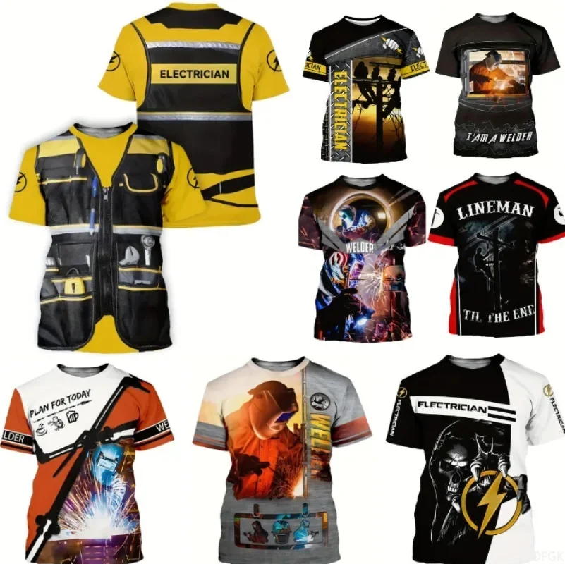 

2024 New Men's Electrician Uniform T-shirt 3D Printed Welder Work Clothes Casual Neutral T-shirt Street Men's Wear