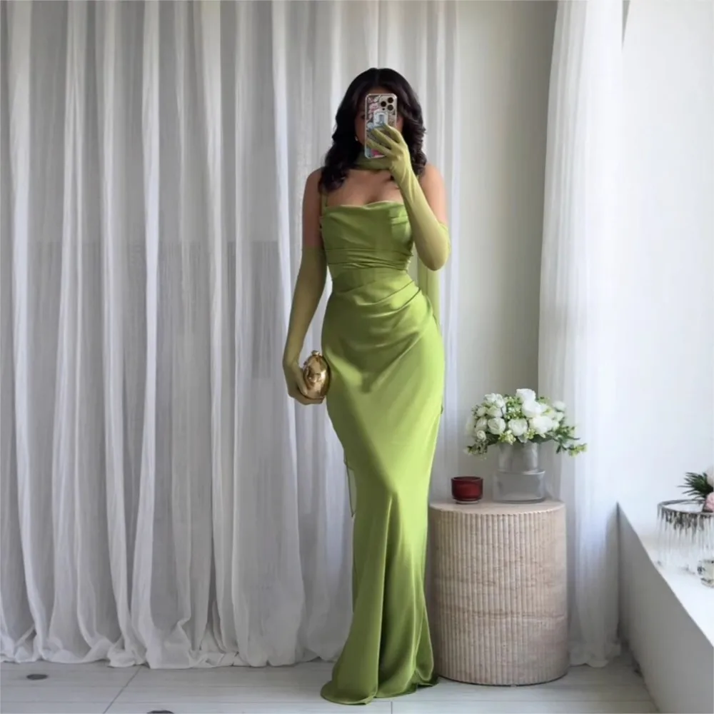 MsChuh Sling Dresses For Woman Party Wedding Spaghetti Strap Evening Dress Vestidos Temperament Sexy Solid Color Fish Bones Slim