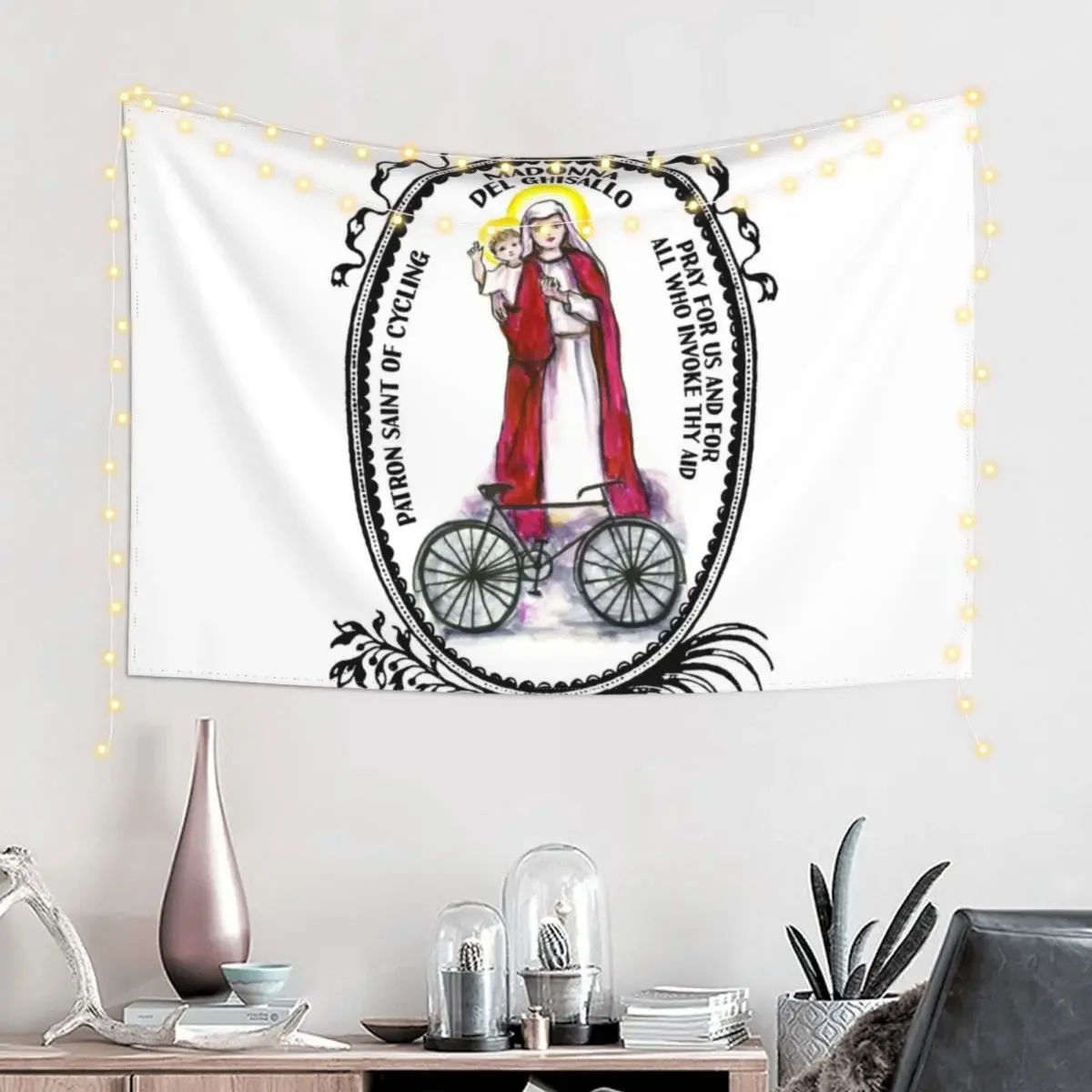 Madonna del Ghisallo Patron Saint of Cycling Tapestry Decor For Bedroom Aesthetic Home Decor Outdoor Decoration Tapestry