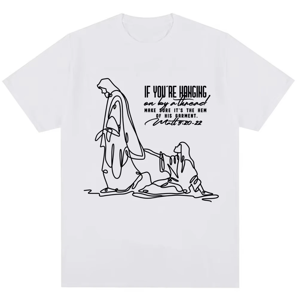 Funny Women with The Issue Touches Jesus Meme Graphic T-shirt Men Women Christian Religious T Shirt Loose Cotton Casual T-shirts