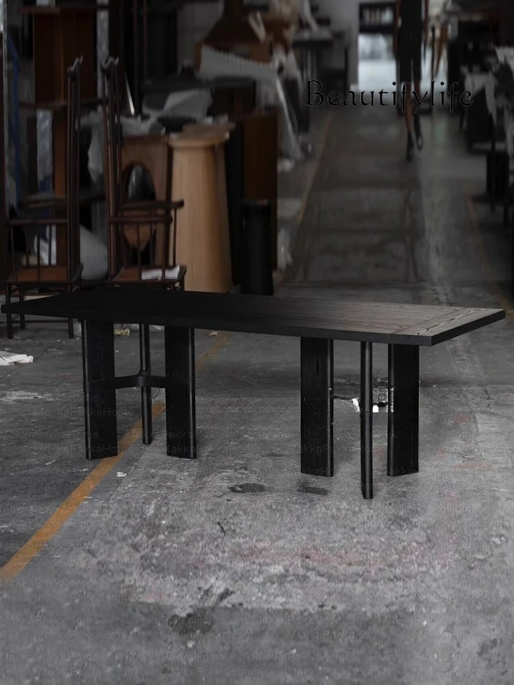 

Medieval style creative solid wood dining table household simple wabi style rectangular art dining table workbench
