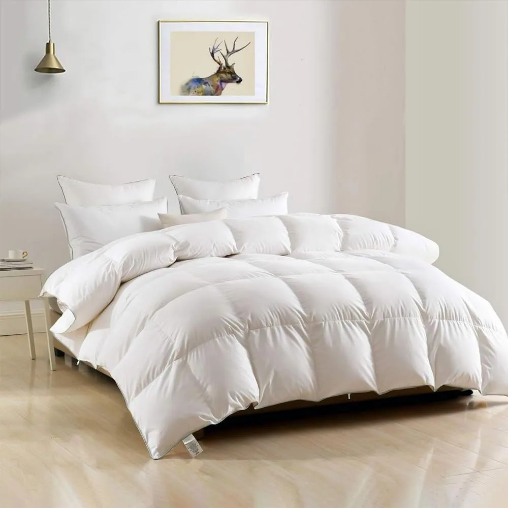 Heavyweight Feathers Down Comforter Spuer King, Ultra-Soft Egyptian Cotton Quilted, 750 Fill-Power Overfilled Winter Warm Hotel