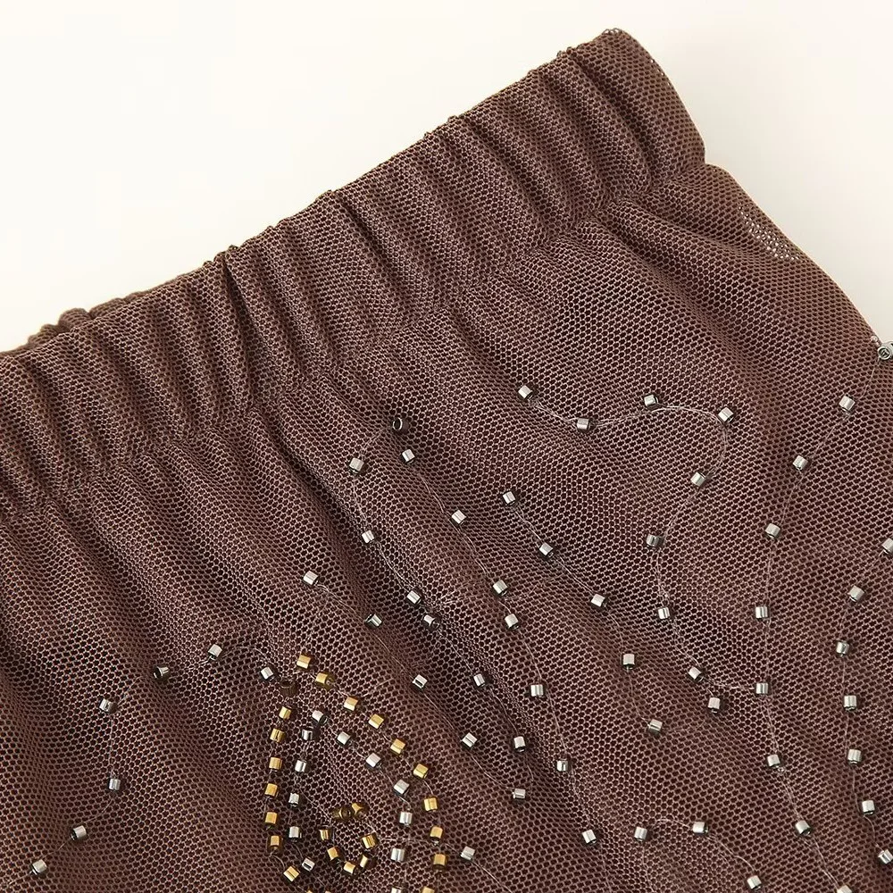 VEITCHE damskie spodnie z cekinowym nadrukiem damskie w pasie szerokie nogawki przepuszczalne spodnie kobiece lato 2025 błyszczące spodnie imprezowe