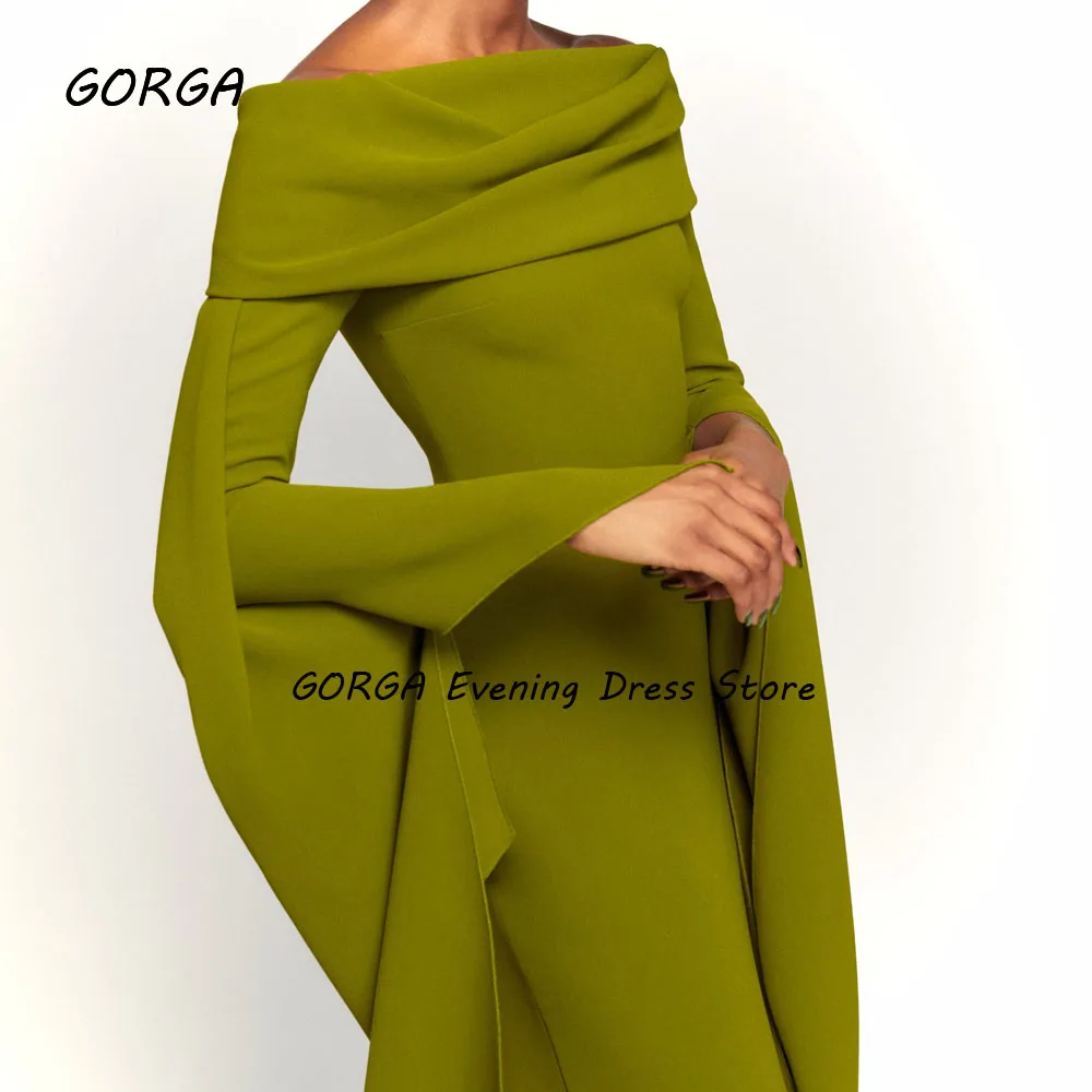 GORGA Green Off the Shoulder Mermaid 2024 Slim Crepe Long Sleeves Ocassion Gown Floor-Length Evening Dress فستان سهرة نسائي