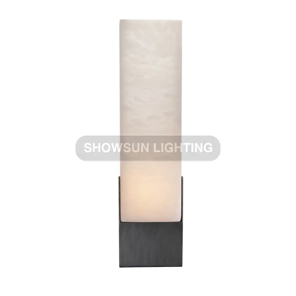 European Brass Wall Lamp for Living Room TV Background Staircase Bedroom Copper Corridor Bedside with Alabaster Iron Body