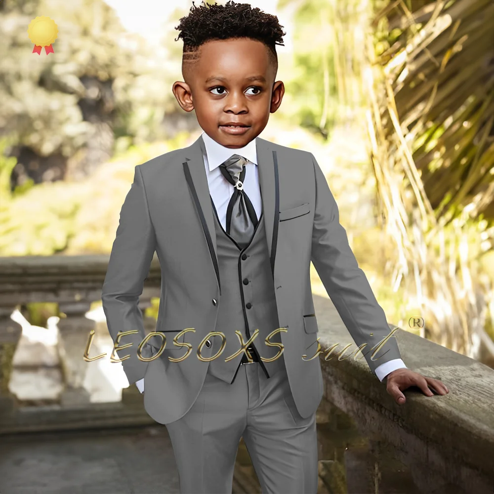 Costume pour garçon avec ourlet, ensemble 3 pièces, veste, gilet, pantalon, robe personnalisée pour enfants, fête de mariage, événement, anniversaire