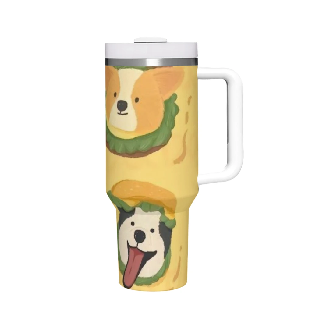 

Cartoon Cute Dog 40 oz Tumbler with Handle and Straw Lid,Stainless Steel Insulated Tumblers,Travel Coffee Mug Cup,