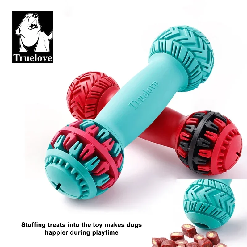 Truelove Pet Super Durable Leak-proof Treat Dispenser Dog Toy Dumbbell Slow Feeder IQ Training Playing Teething Dog TLT2606