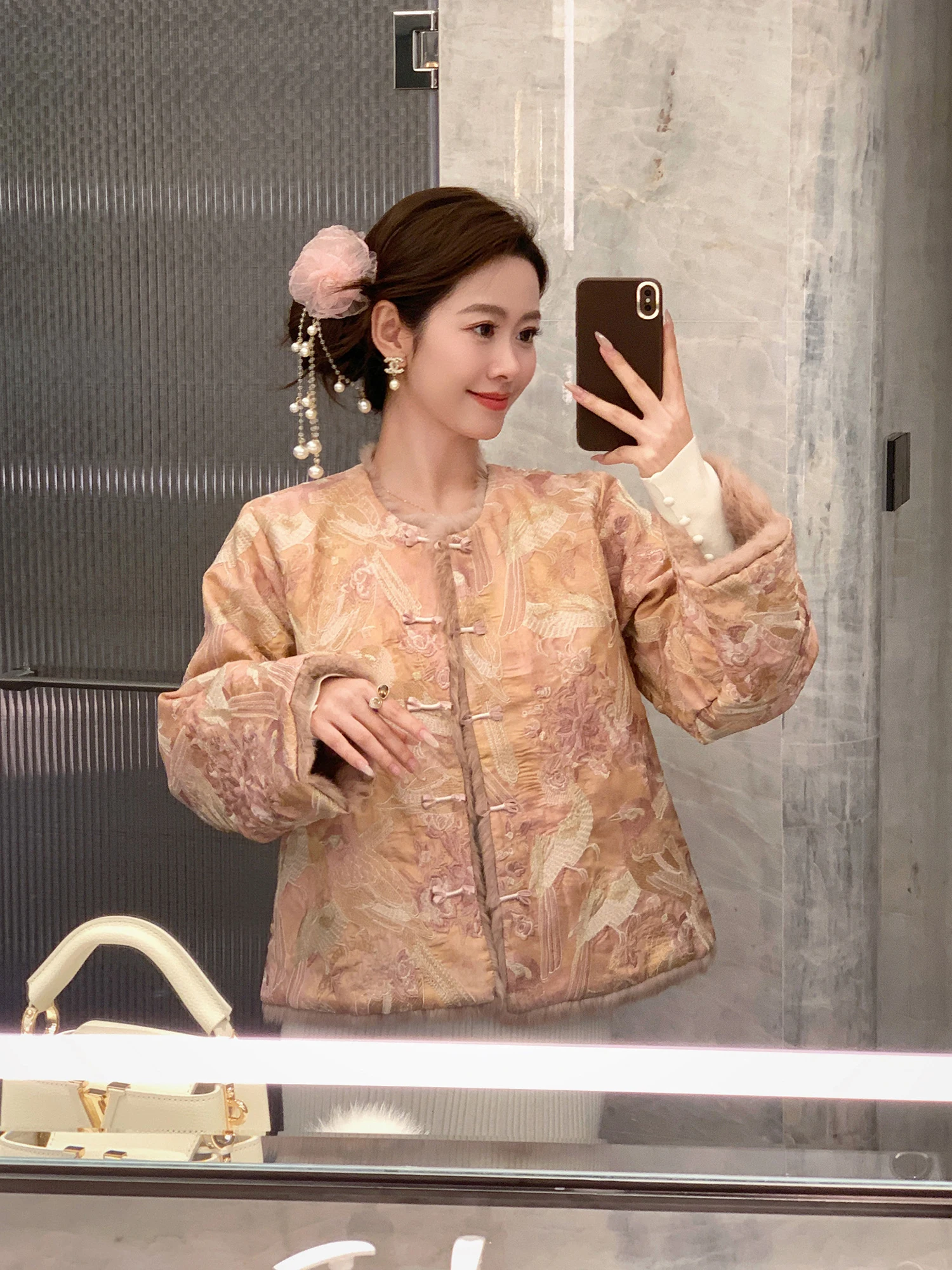 

Женское зимнее пальто с меховым воротником из кроличьего меха, свободного кроя, модное, универсальное, теплое, из полиэфирного волокна, прямого силуэта, с длинными рукавами