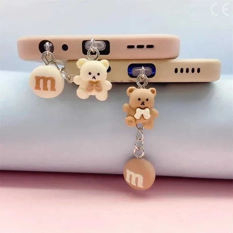 Cute Little Bear Phone Dust Plug Pendant for iPhone Samsung Xiaomi Type-C/iOS /Micro USB  Interface Cell Dust Plug Accessories